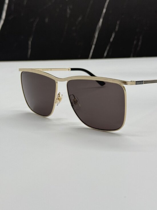 NEW GUCCI GG0821S 001 EYEWEAR GOLD/GRAY UNISEX SUNGLASSES main image 8